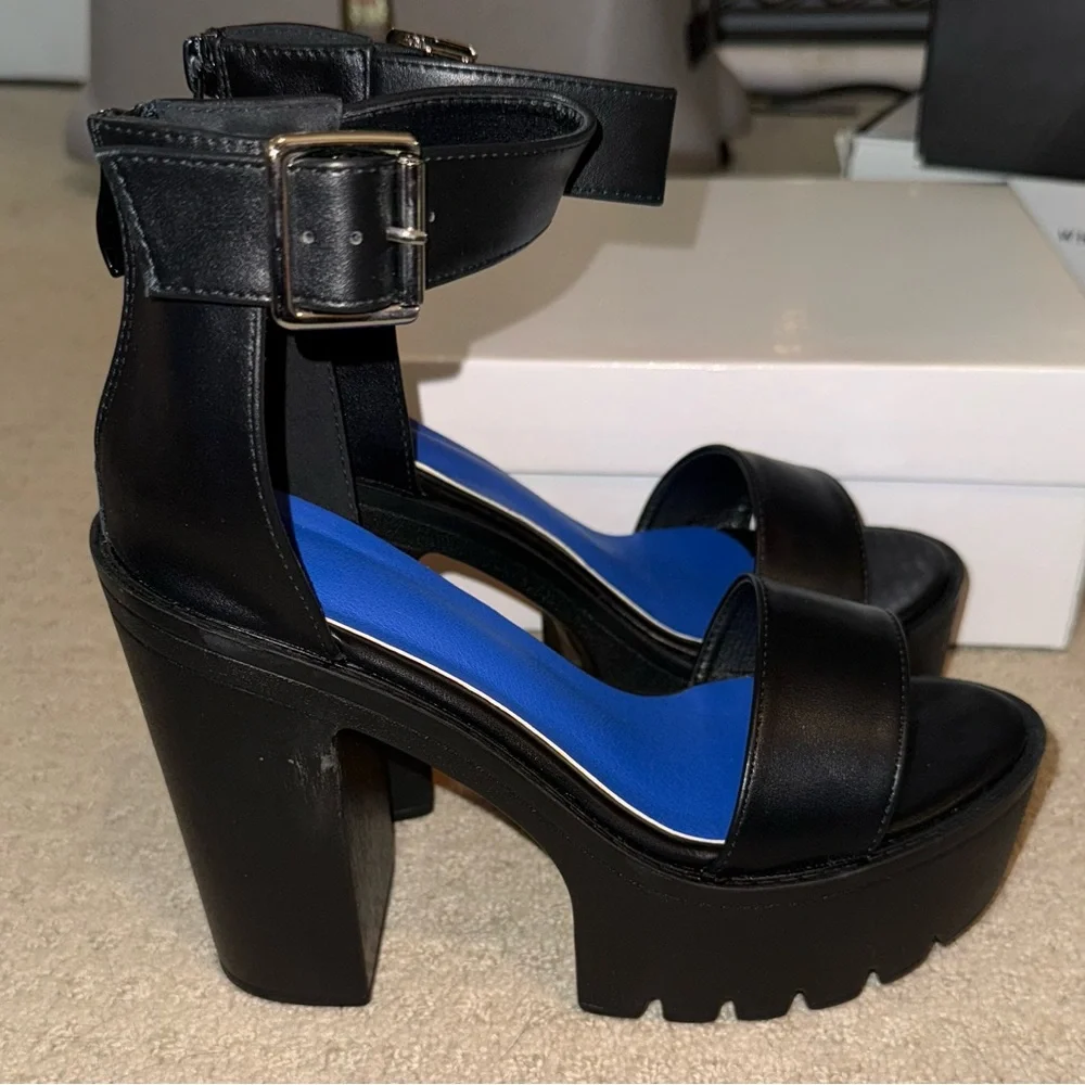NWT Shein Black Platform Open Toe Heels Size 38